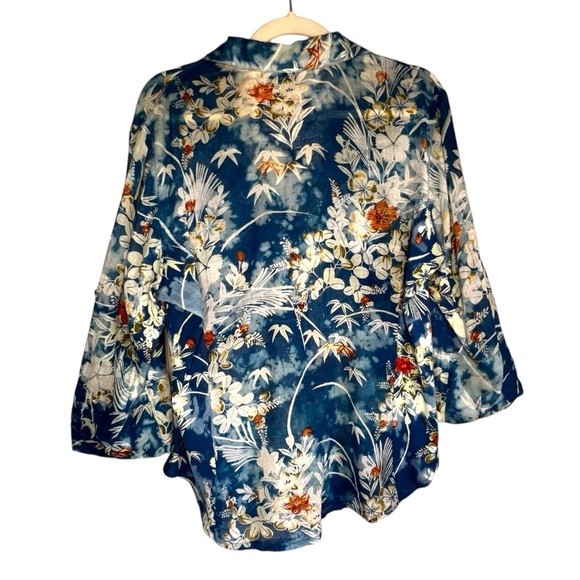 Jak Women's 100% Cotton Floral Button Down Shirt in Royal Made in USA Size XL - Picture 4 of 10